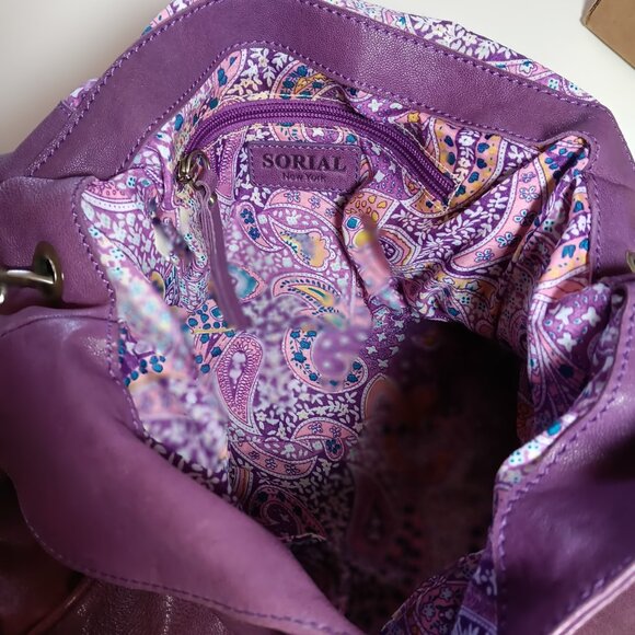 Soriel New York Leather Hobo Handbag, Raspberry color, Silver tone hardware - Picture 7 of 12